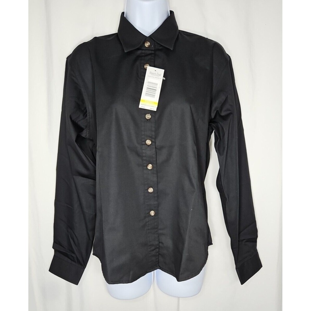 River's End Women's Black Long Sleeve Button Front Shirt Size Small NWT
